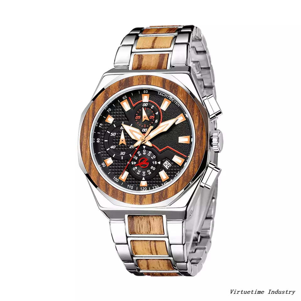 Fashion Wood Watch Luxury Chronograph Timepiece Men Wrist Watch