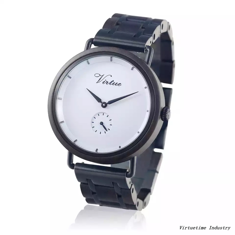 Men's Wood Stainless Steel Combined Quartz Watch