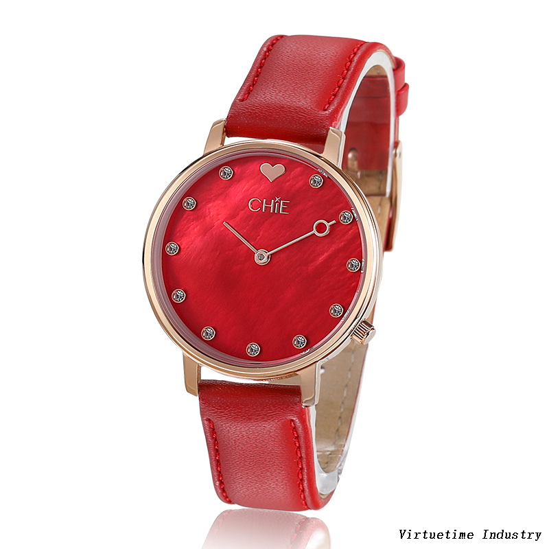 Woman's Quartz Watch with Genuine Leather Band