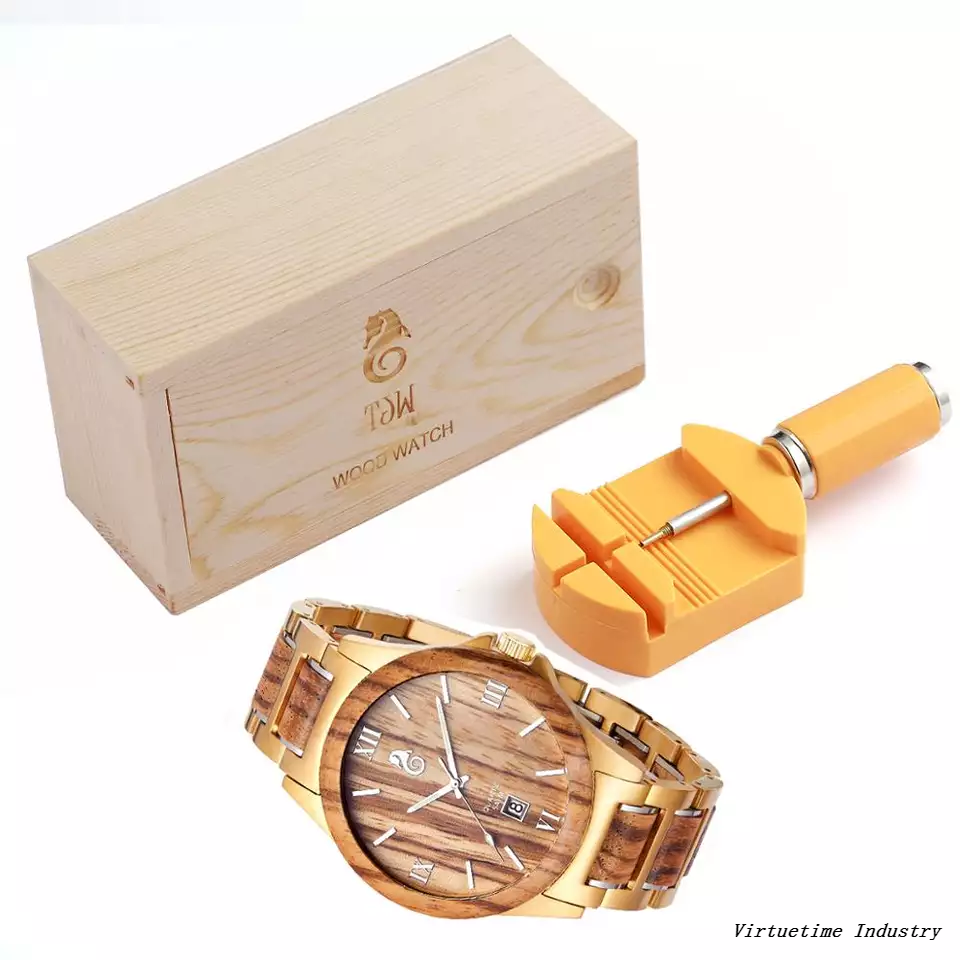 Men's Stainless Steel Wooden Watch with Japanese Movement