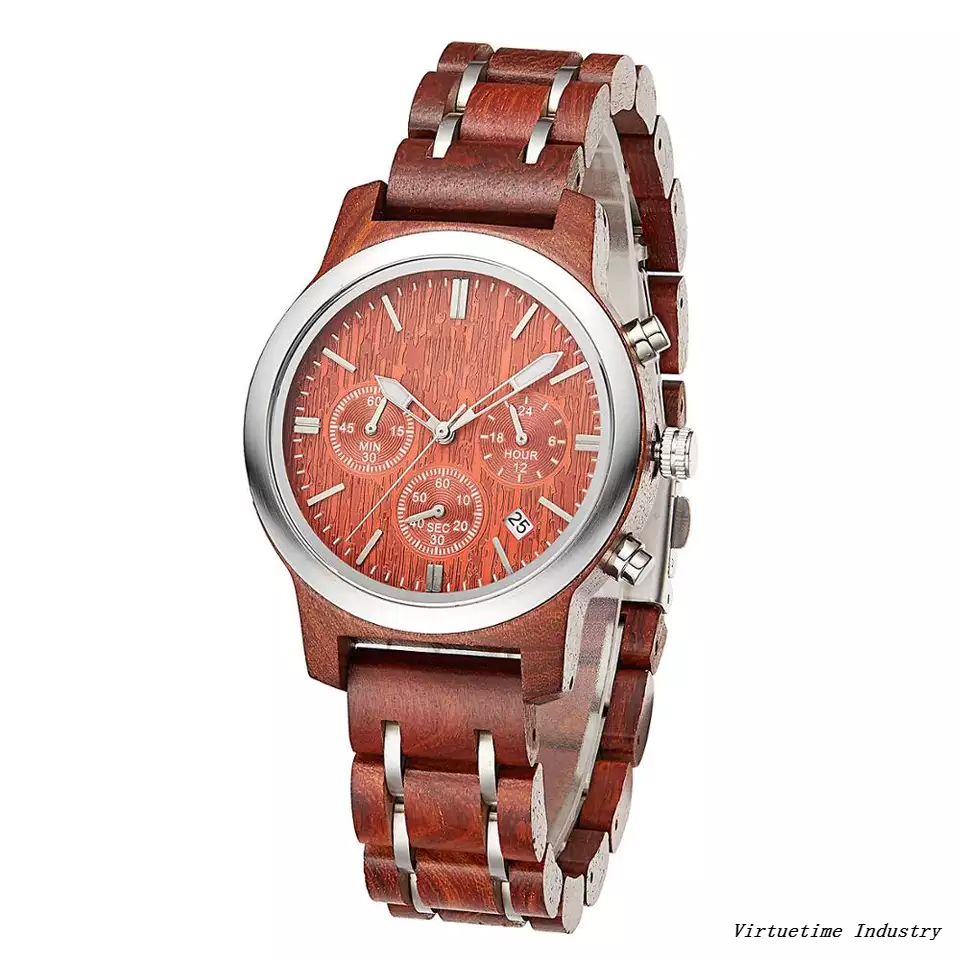 Wholesale Stainless Steel with Wood Watches Customize Black Sandal Wooden Watch