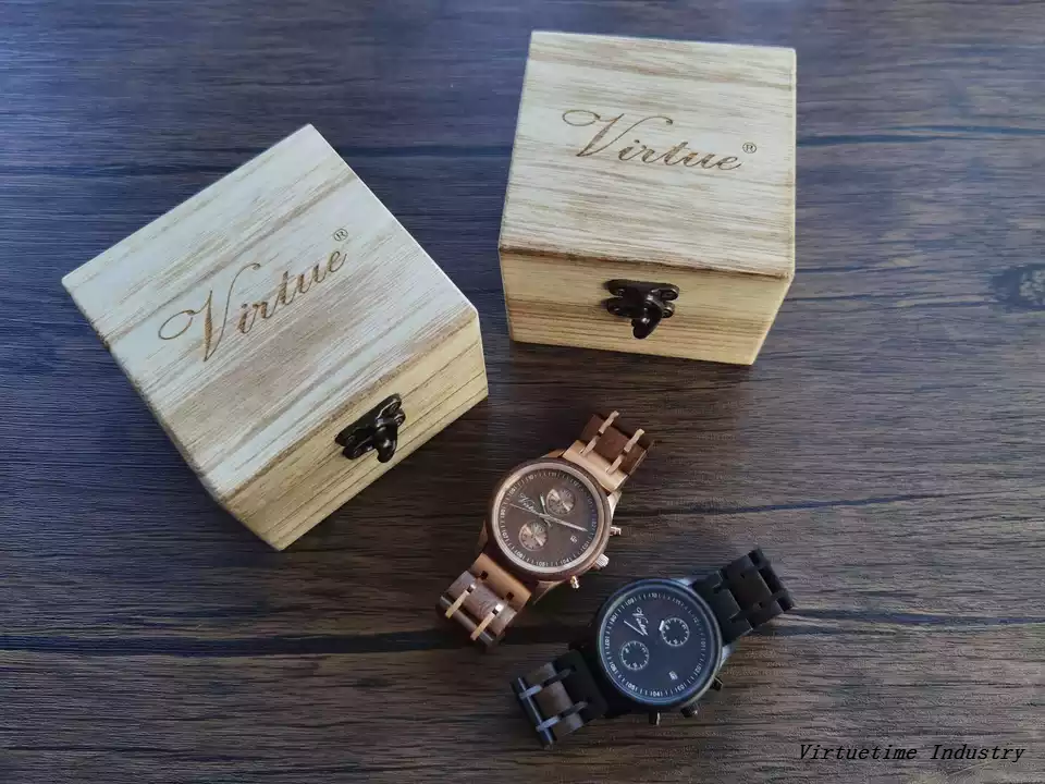 Stainless Steel Wood Watches Customized Logo Men Luxury Chronograph Quartz Watch 5ATM Water Resistance Low MOQ