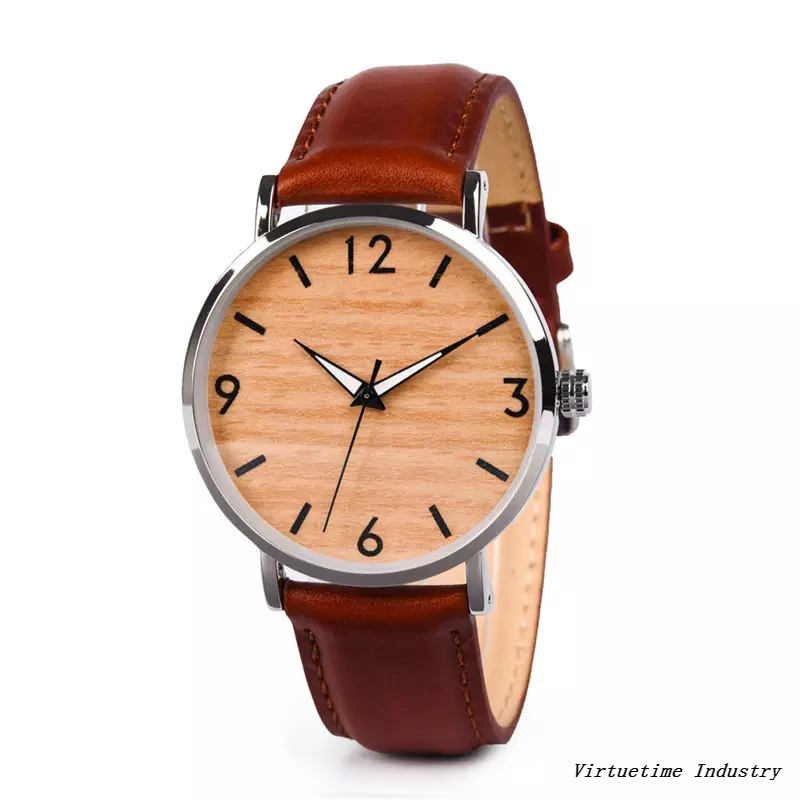 Wood Watch Wholesale Bamboo Wooden Box Stainless Steel Case Watch with Leather Strap