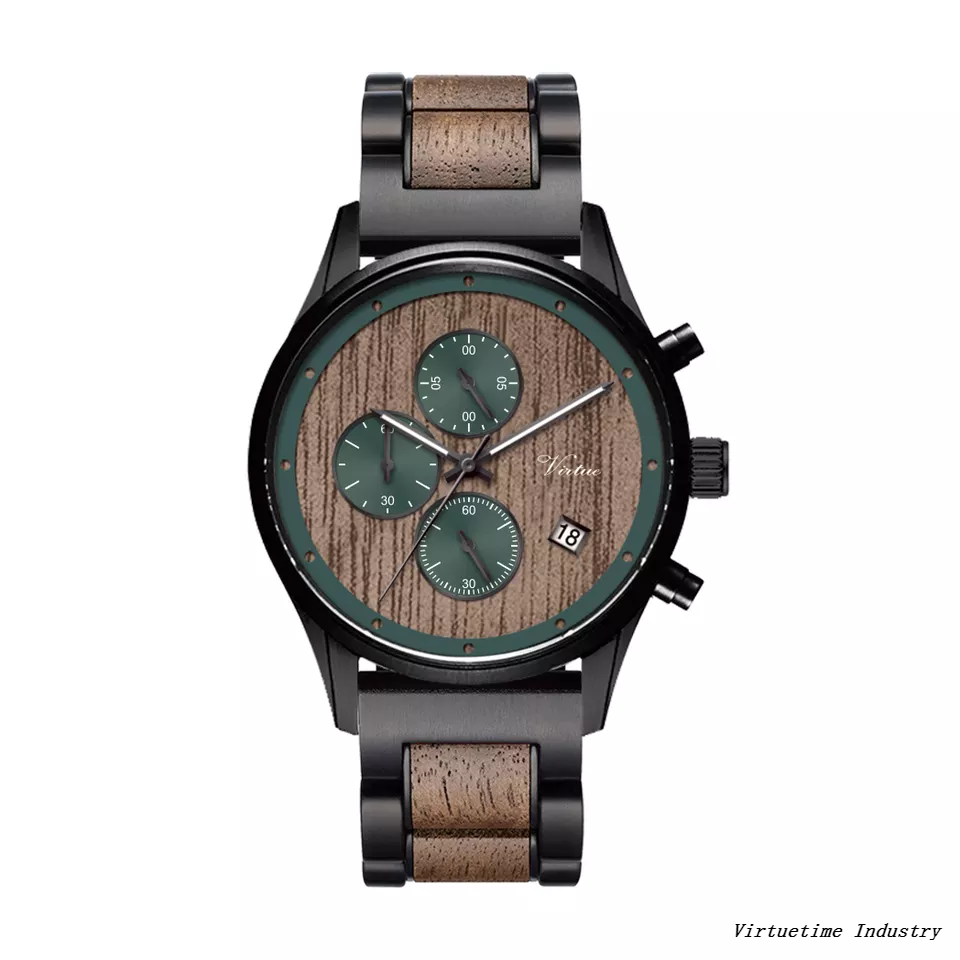 Black Stainless Steel Walnut Wood Men's Watch Dropshipping Low MOQ Custom Logo 5ATM Quartz Wooden Watches
