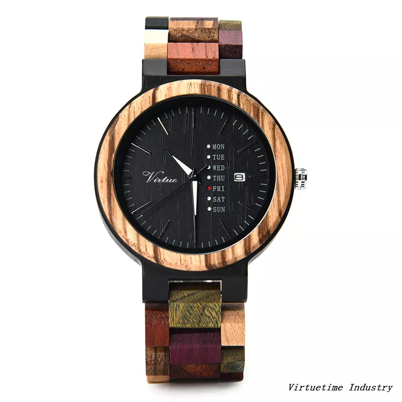 Custom Logo Handmade Pair Wooden Watches with Auto Date Week Display for Lover