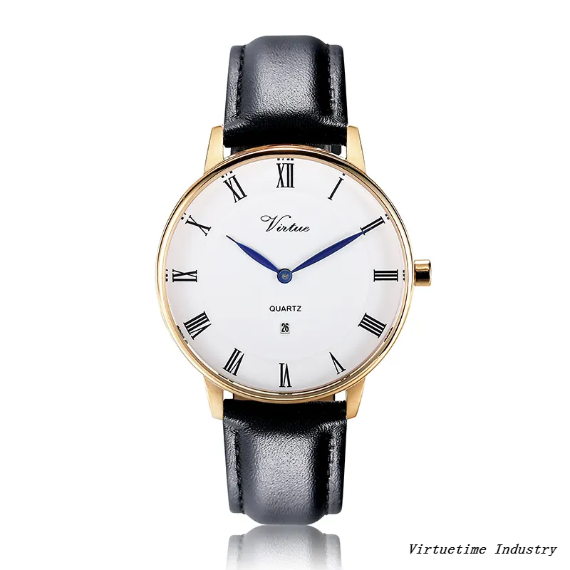 Lady's Vintage Dress Wristwatch with Leather Straps Minimalist Roman Number Stainless Steel Watch with Private Label Design